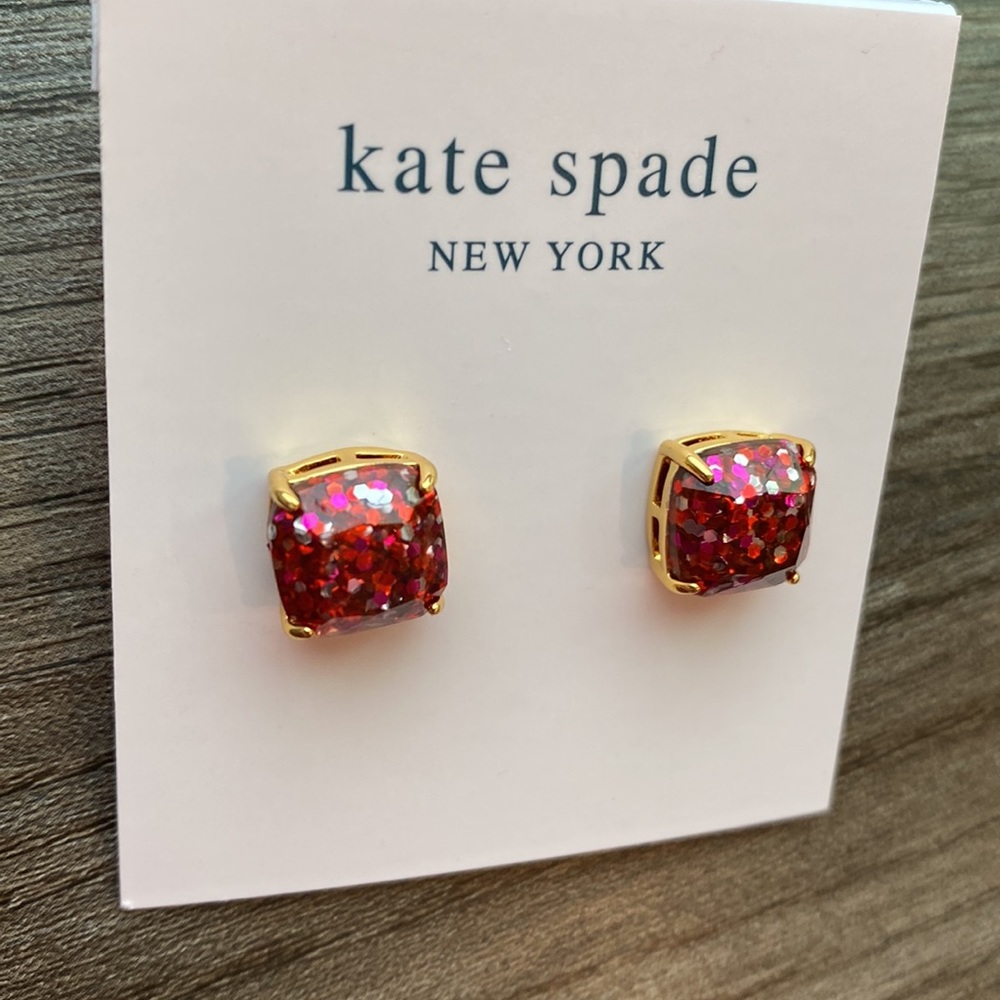 Kate Spade Small Glitter pink/red studs - Picture 3 of 7